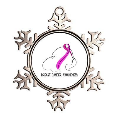 Breast Cancer Awareness Ribbon Girl Outline Metallic Star Ornament