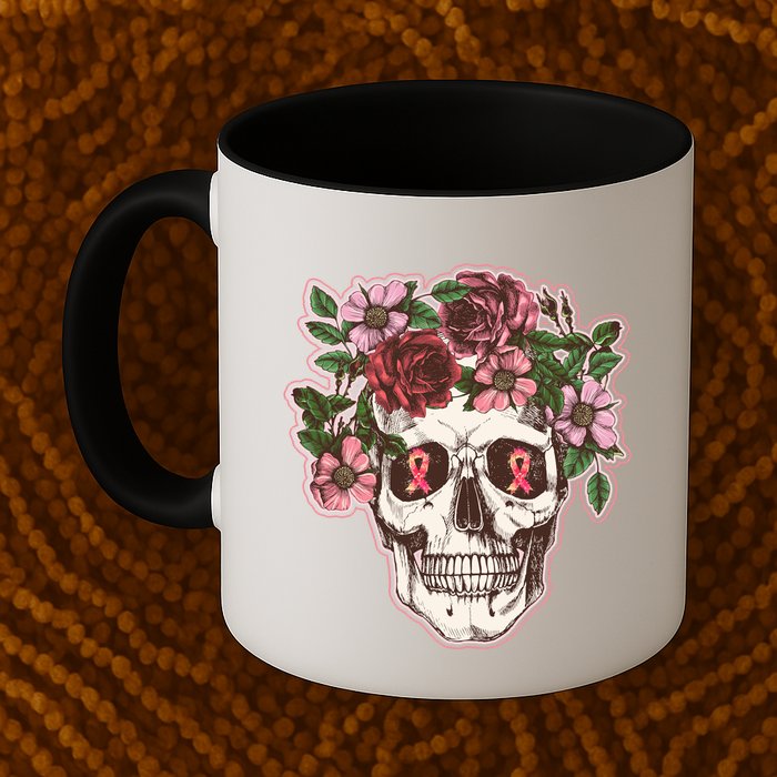 Breast Cancer Awareness Floral Flower Skull Mug
