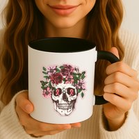 Breast Cancer Awareness Floral Flower Skull Mug