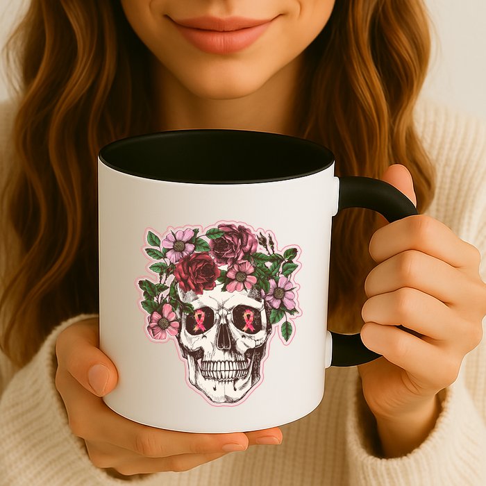 Breast Cancer Awareness Floral Flower Skull Mug