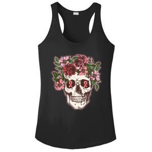 Breast Cancer Awareness Floral Flower Skull Ladies PosiCharge Competitor Racerback Tank