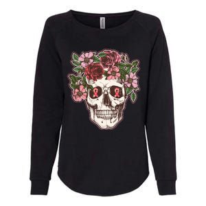 Breast Cancer Awareness Floral Flower Skull Womens California Wash Sweatshirt