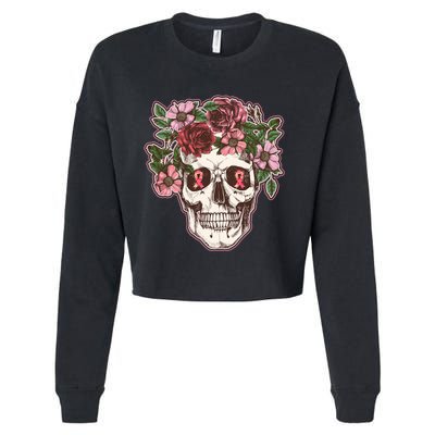 Breast Cancer Awareness Floral Flower Skull Cropped Pullover Crew