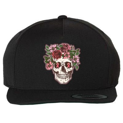 Breast Cancer Awareness Floral Flower Skull Wool Snapback Cap
