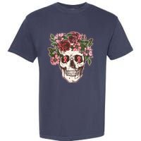 Breast Cancer Awareness Floral Flower Skull Garment-Dyed Heavyweight T-Shirt