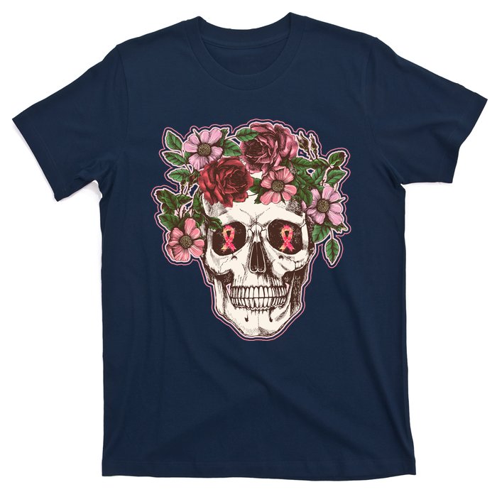 Breast Cancer Awareness Floral Flower Skull T-Shirt