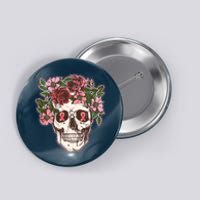 Breast Cancer Awareness Floral Flower Skull Button