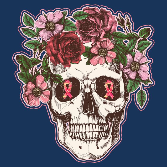 Breast Cancer Awareness Floral Flower Skull Drawstring Bag