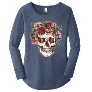 Breast Cancer Awareness Floral Flower Skull Women's Perfect Tri Tunic Long Sleeve Shirt