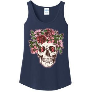 Breast Cancer Awareness Floral Flower Skull Ladies Essential Tank