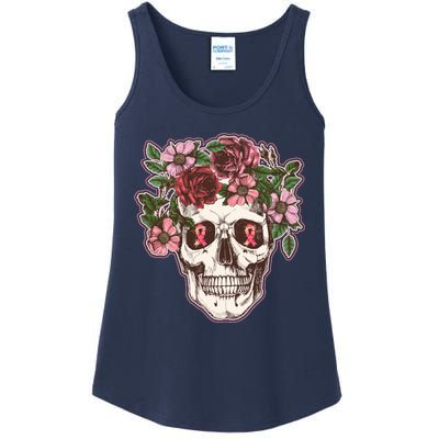 Breast Cancer Awareness Floral Flower Skull Ladies Essential Tank