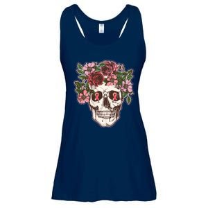 Breast Cancer Awareness Floral Flower Skull Ladies Essential Flowy Tank