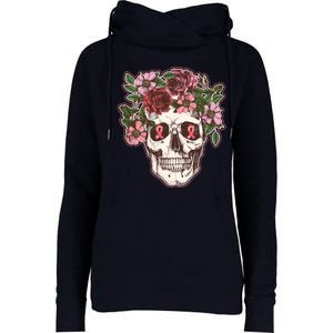 Breast Cancer Awareness Floral Flower Skull Womens Funnel Neck Pullover Hood