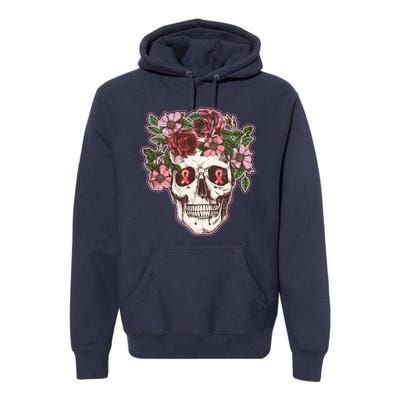 Breast Cancer Awareness Floral Flower Skull Premium Hoodie