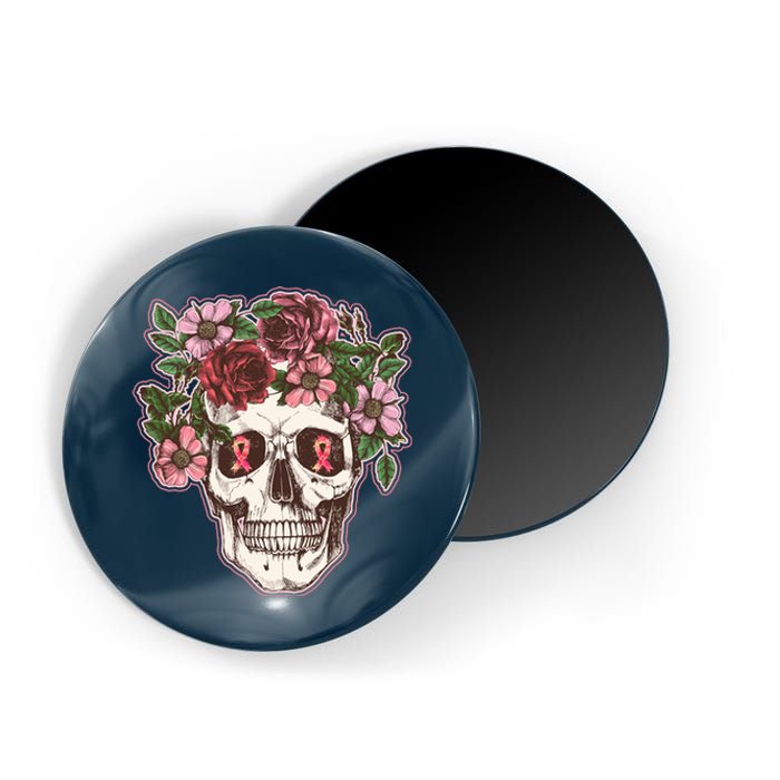 Breast Cancer Awareness Floral Flower Skull Magnet