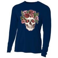 Breast Cancer Awareness Floral Flower Skull Cooling Performance Long Sleeve Crew