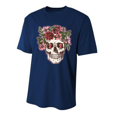 Breast Cancer Awareness Floral Flower Skull Performance Sprint T-Shirt