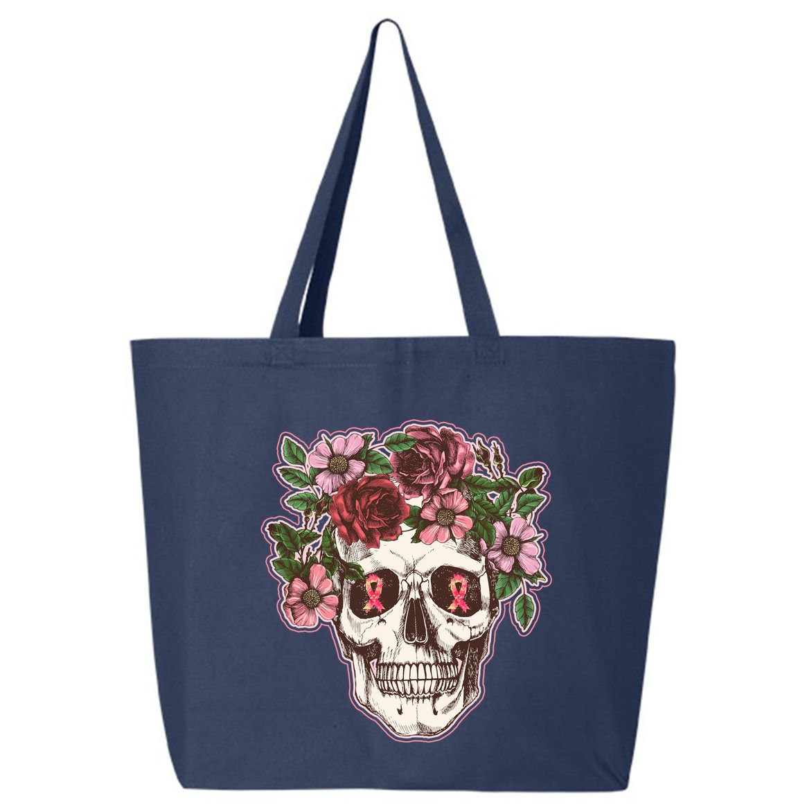 Breast Cancer Awareness Floral Flower Skull 25L Jumbo Tote
