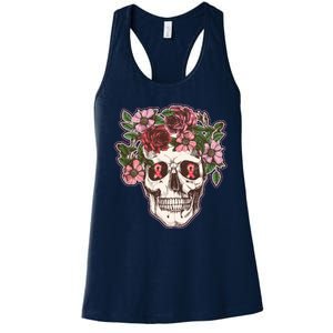 Breast Cancer Awareness Floral Flower Skull Women's Racerback Tank