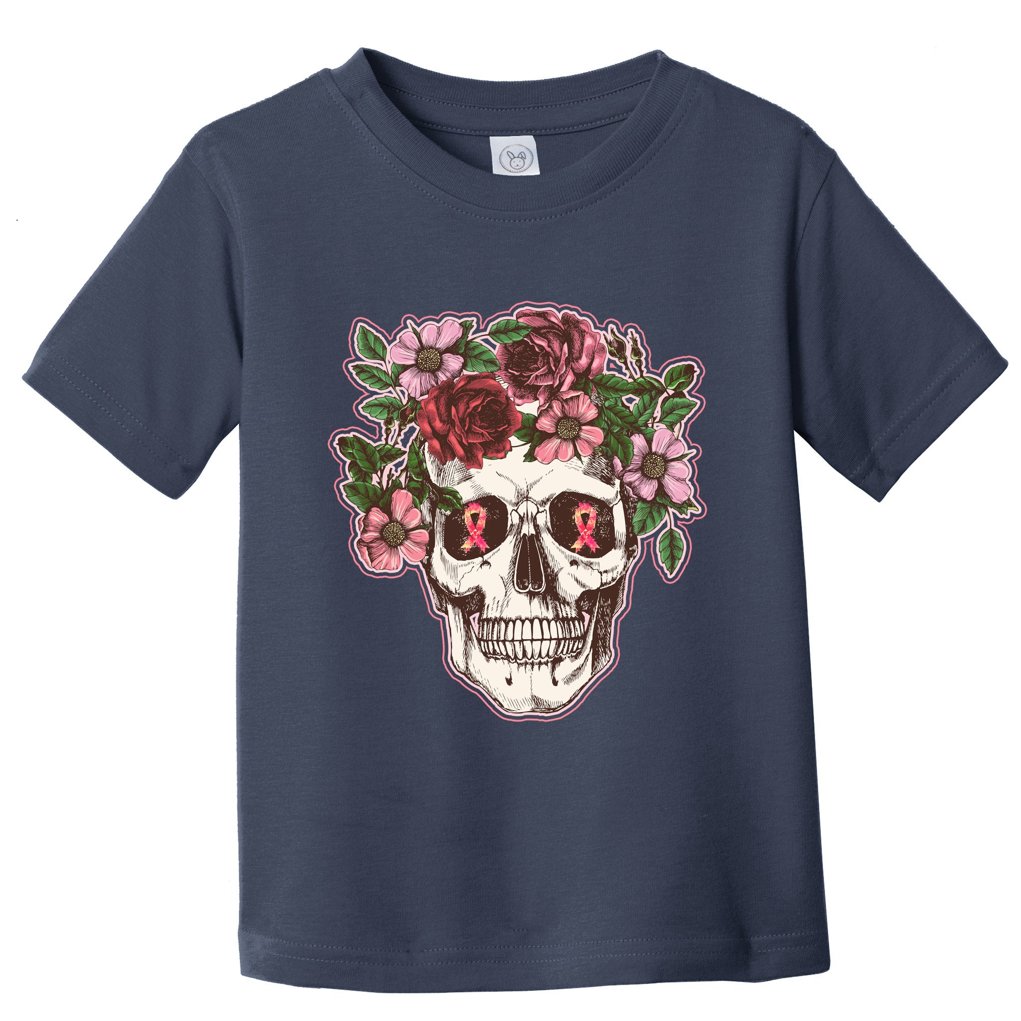 Breast Cancer Awareness Floral Flower Skull Toddler T-Shirt