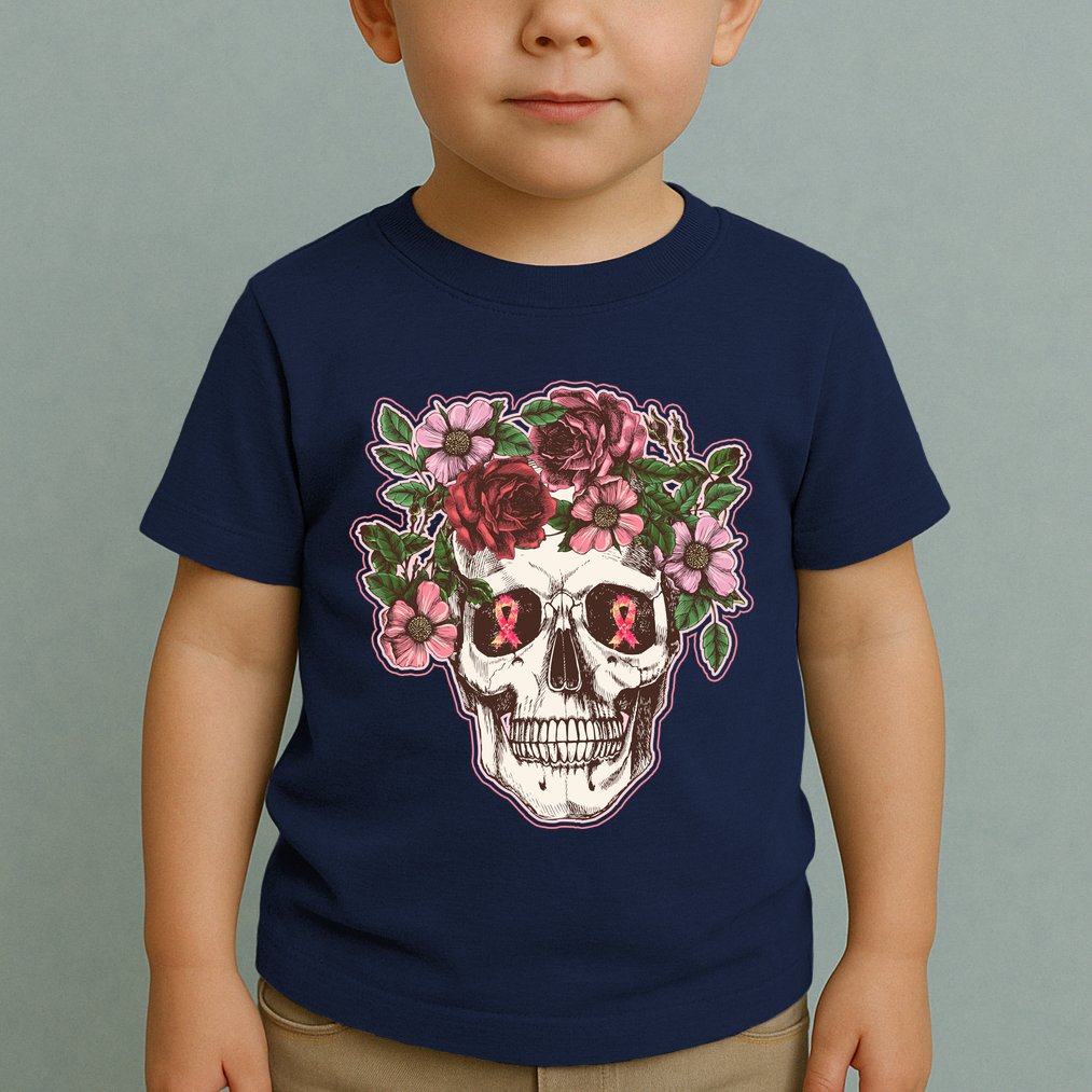 Breast Cancer Awareness Floral Flower Skull Toddler T-Shirt