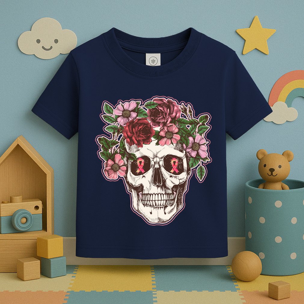 Breast Cancer Awareness Floral Flower Skull Toddler T-Shirt