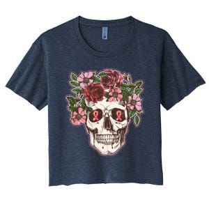 Breast Cancer Awareness Floral Flower Skull Women's Crop Top Tee