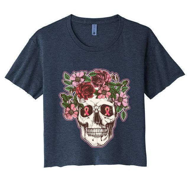 Breast Cancer Awareness Floral Flower Skull Crop Top