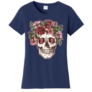 Breast Cancer Awareness Floral Flower Skull Women's T-Shirt