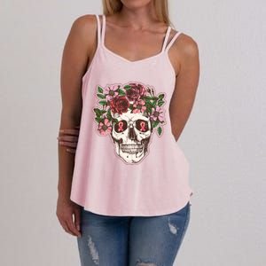 Breast Cancer Awareness Floral Flower Skull Women's Strappy Tank