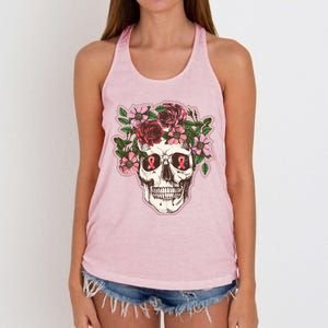 Breast Cancer Awareness Floral Flower Skull Women's Knotted Racerback Tank