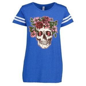 Breast Cancer Awareness Floral Flower Skull Enza Ladies Jersey Football T-Shirt