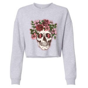 Breast Cancer Awareness Floral Flower Skull Cropped Pullover Crew