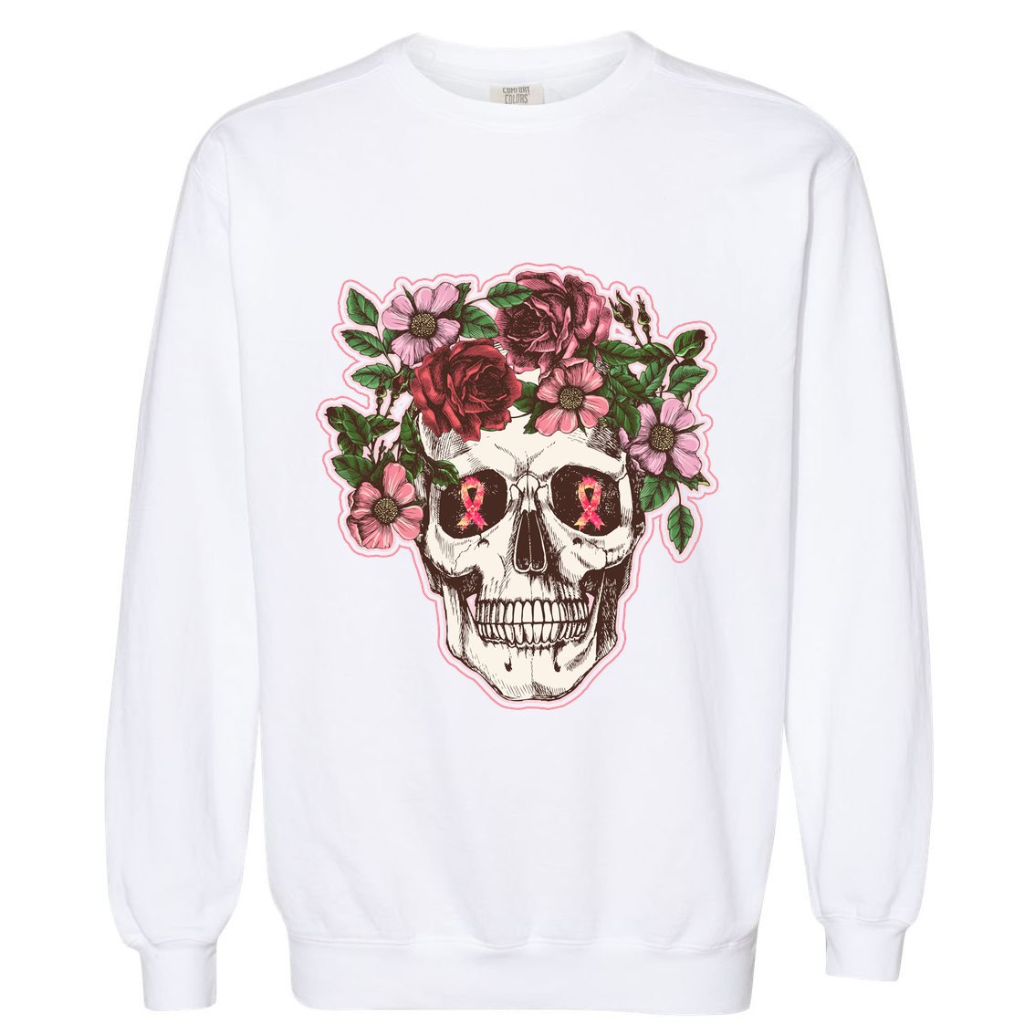 Breast Cancer Awareness Floral Flower Skull Garment-Dyed Sweatshirt