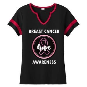 Breast Cancer Awareness Hope Ribbon Ladies Halftime Notch Neck Tee