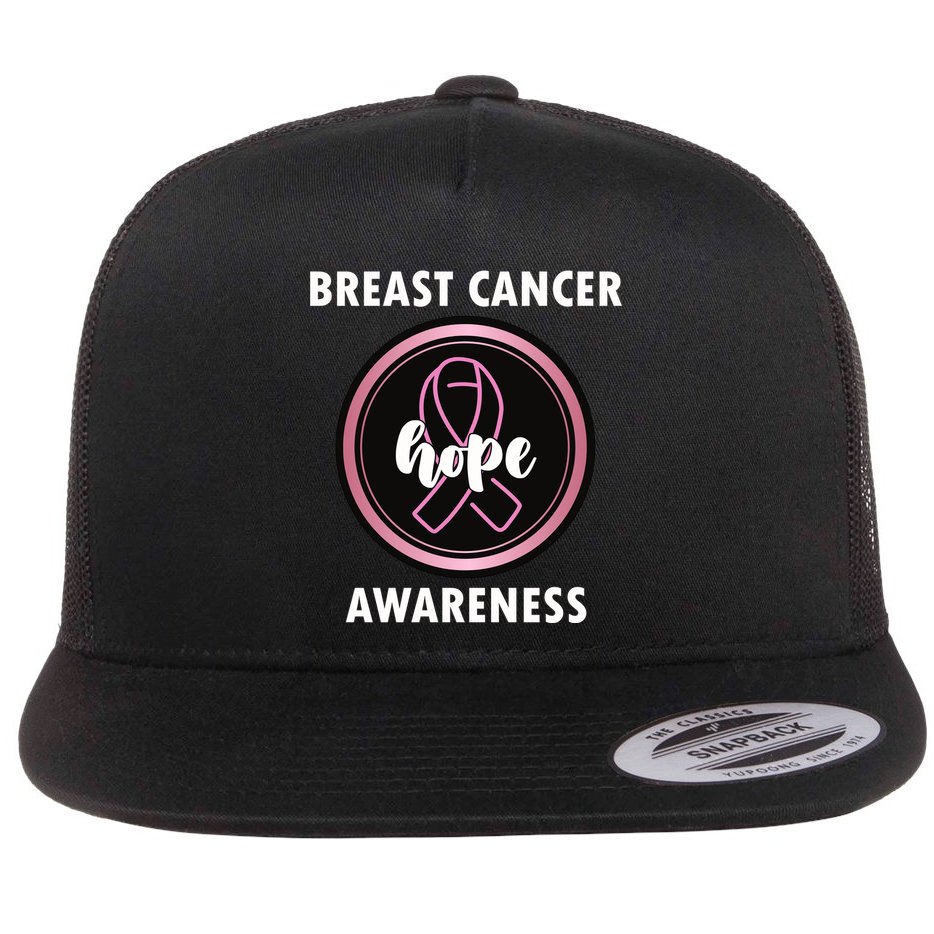 Breast Cancer Awareness Hope Ribbon Flat Bill Trucker Hat