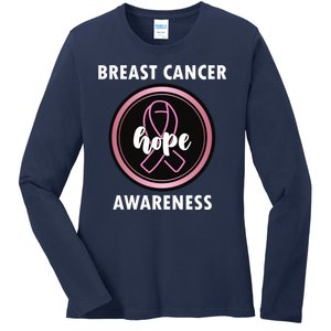 Breast Cancer Awareness Hope Ribbon Ladies Long Sleeve Shirt