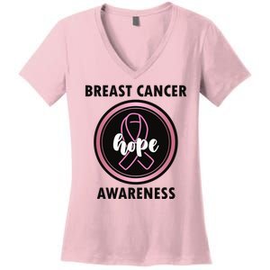 Breast Cancer Awareness Hope Ribbon Women's V-Neck T-Shirt