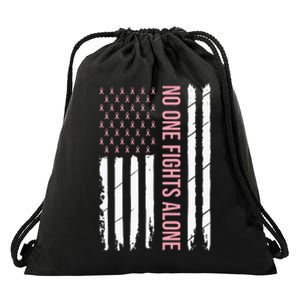 Breast Cancer Awareness Pink Ribbon USA American Flag Drawstring Bag