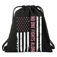 Breast Cancer Awareness Pink Ribbon USA American Flag Drawstring Bag