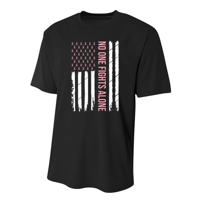 Breast Cancer Awareness Pink Ribbon USA American Flag Youth Performance Sprint T-Shirt