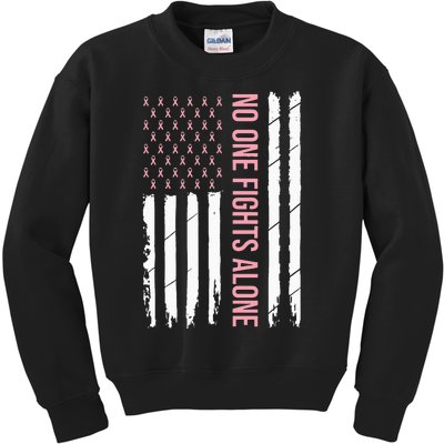 Breast Cancer Awareness Pink Ribbon USA American Flag Kids Sweatshirt