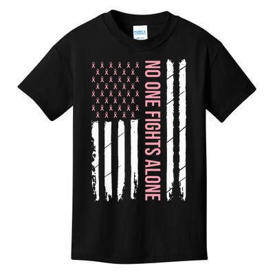 Breast Cancer Awareness Pink Ribbon USA American Flag Kids T-Shirt