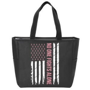 Breast Cancer Awareness Pink Ribbon USA American Flag Zip Tote Bag