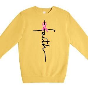 Breast Cancer Awareness Faith Cross Pink Ribbon Premium Crewneck Sweatshirt