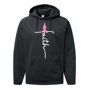 Breast Cancer Awareness Faith Cross Pink Ribbon Performance Fleece Hoodie