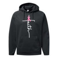 Breast Cancer Awareness Faith Cross Pink Ribbon Performance Fleece Hoodie