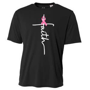 Breast Cancer Awareness Faith Cross Pink Ribbon Cooling Performance Crew T-Shirt