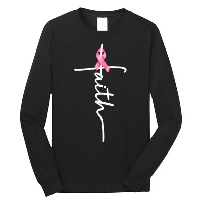 Breast Cancer Awareness Faith Cross Pink Ribbon Long Sleeve Shirt