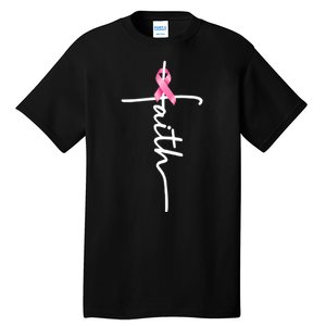 Breast Cancer Awareness Faith Cross Pink Ribbon Tall T-Shirt